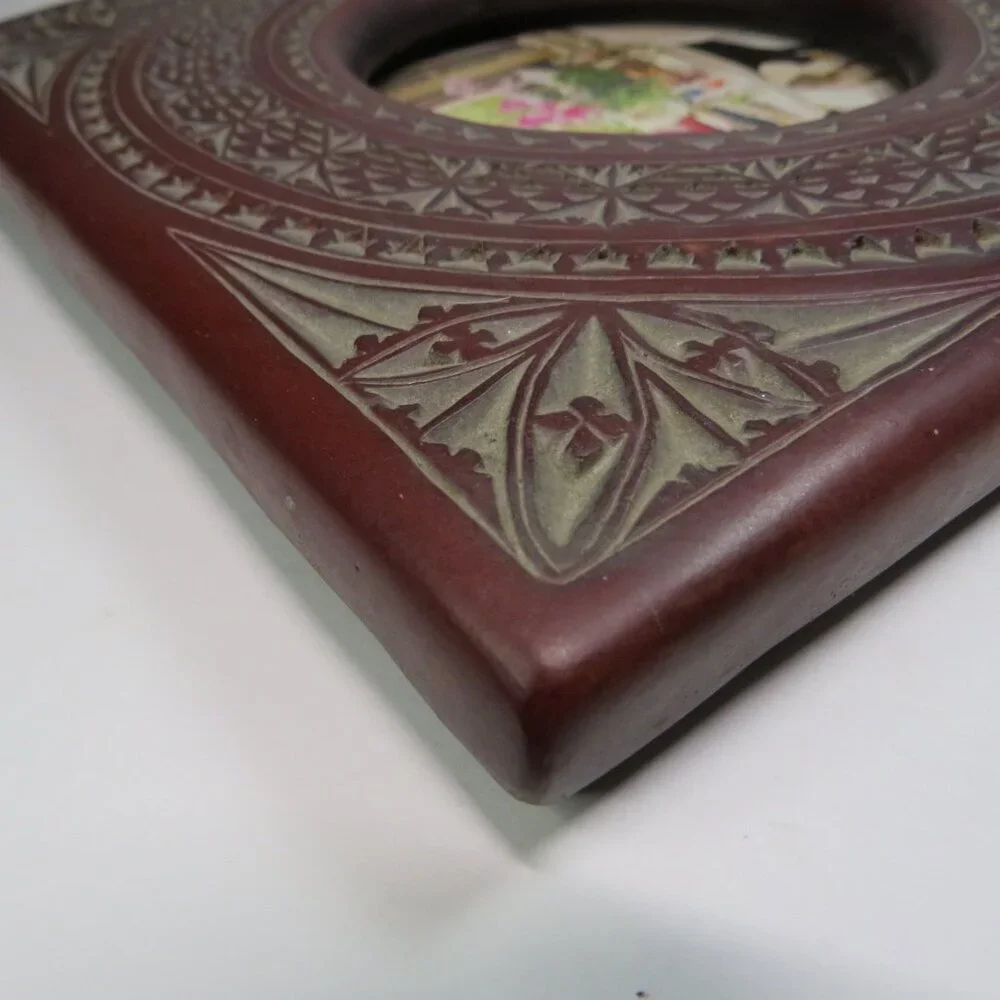 Burgundy/Oxblood Carved Polystone Picture Frame Gothic Revival Byzantine 7.5